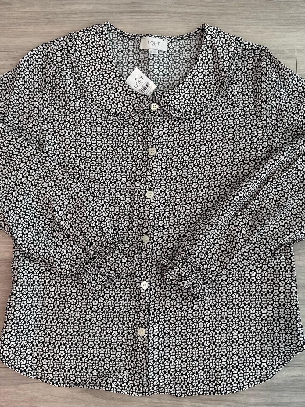 Loft Black and White Button Up Blouse